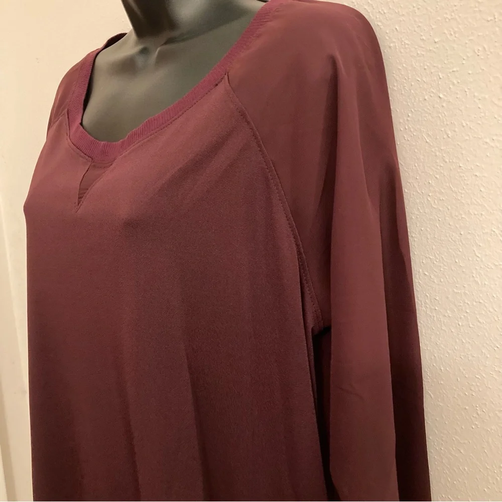 Attention Burgundy Sheer Long Sleeve Sweater Womens Minimalist Fall Top Large